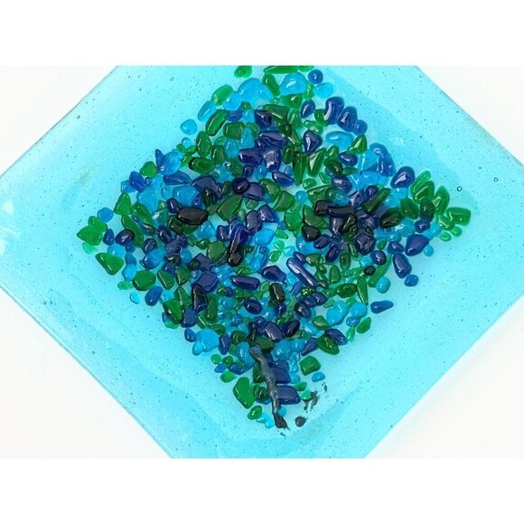 Aqua Blue Pebble Textured Vintage Contemporary Geometric Dish | Catchall | Plate - Picture 6 of 9